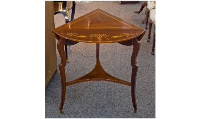 Appraisal: Early th Century Triangular Mahogany Drop Leaf Table With marquetry