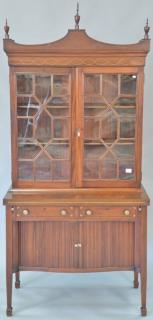 Appraisal: Charak mahogany Federal style two part secretary desk with tambour