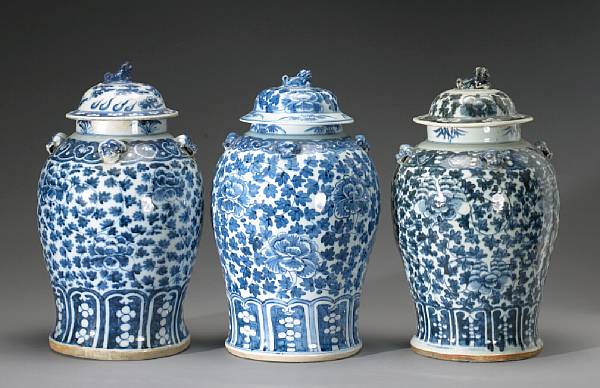 Appraisal: A group of three blue and white porcelain storage jars