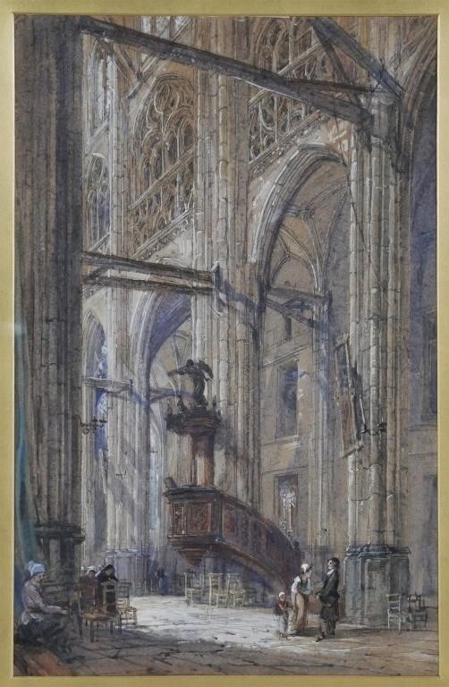 Appraisal: A th century watercolor of the interior of a church