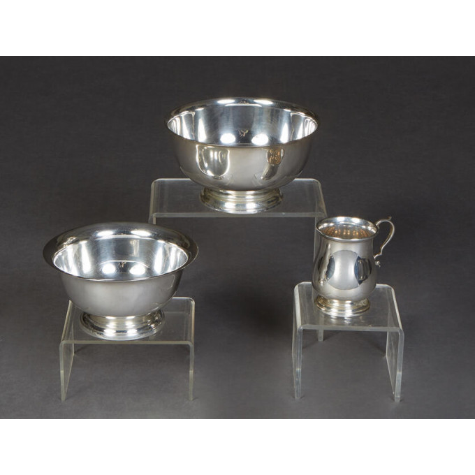 Appraisal: Three Sterling Paul Revere Reproductions consisting of a footed bowl