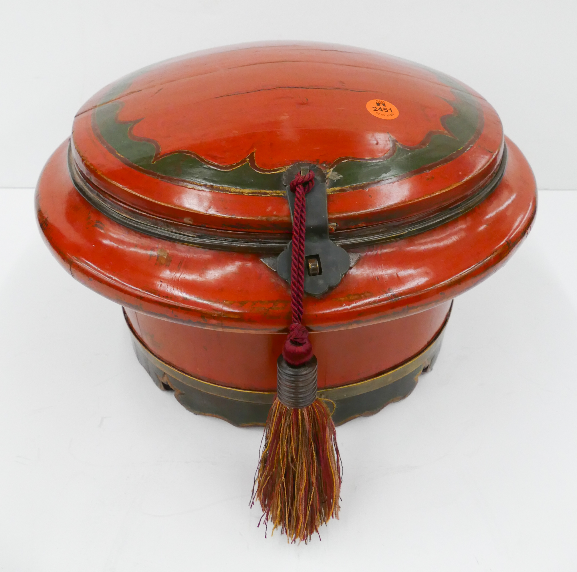 Appraisal: Antique Chinese Red Lacquered Wood Rice Bucket- x ''