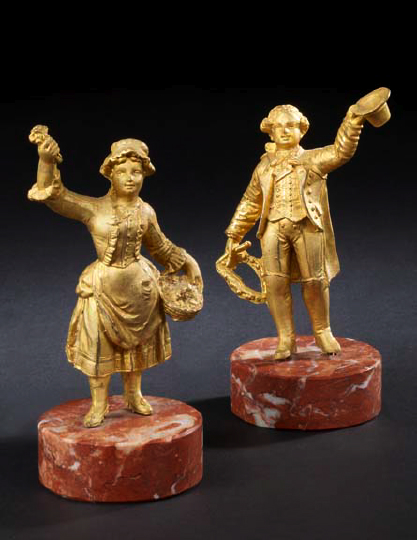 Appraisal: Pair of Napoleon III Gilt-Lacquered Spelter Garniture Figures third quarter