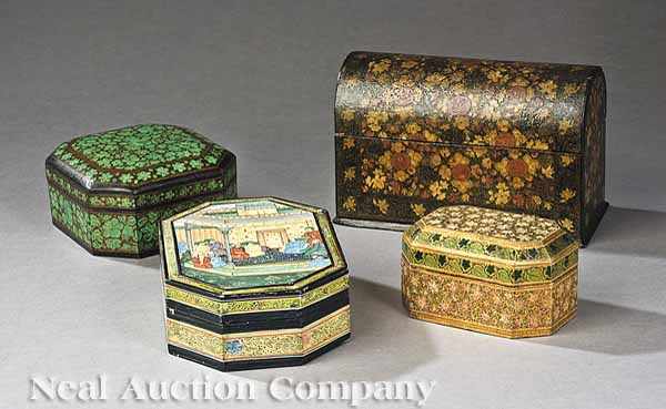 Appraisal: A Group of Four Indian Kashmir Boxes th c including