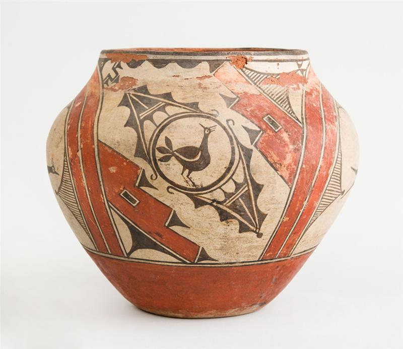 Appraisal: ZIA PUEBLO BUFF-GROUND POLYCHROME POTTERY PICTORIAL JAR x in Property