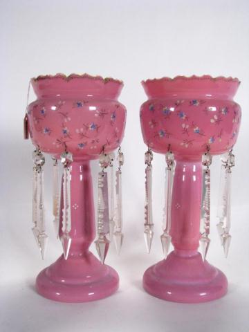 Appraisal: Pair of Victorian Cased Glass Lustres high with crystal prisms