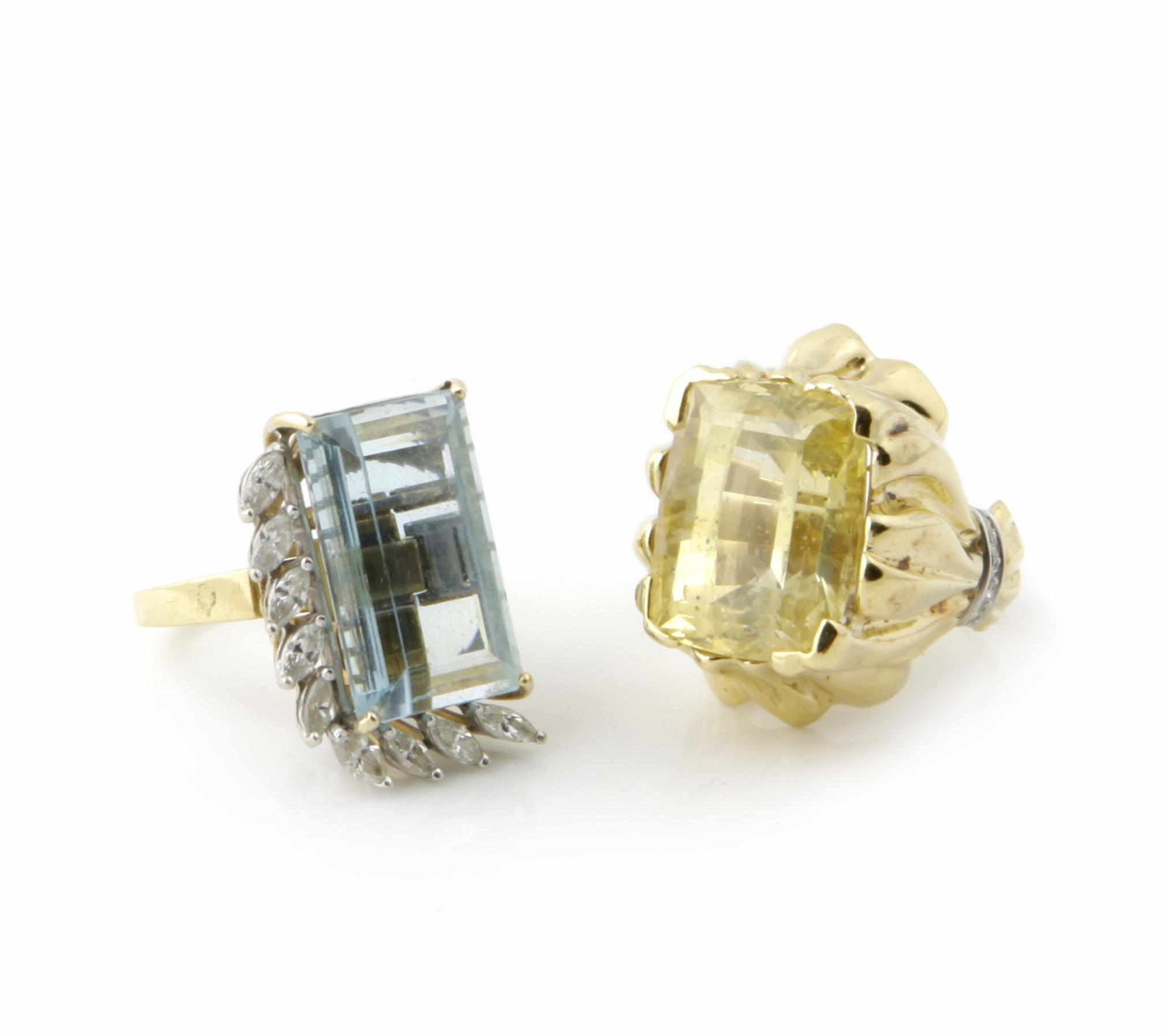 Appraisal: A group of two aquamarine diamond yellow stone and gold