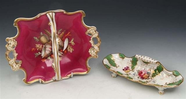 Appraisal: A SPODE RED GROUND BASKET decorated sea shells with carrying