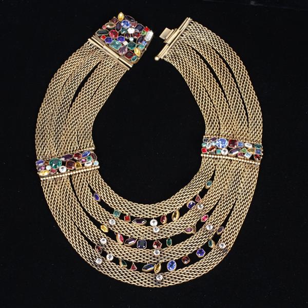 Appraisal: Joseff Hollywood Multi Strand Jeweled Mesh Egyptian Collar Necklace from