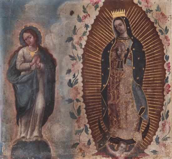 Appraisal: Spanish Colonial school th th century VIRGIN MARY WITH OUR