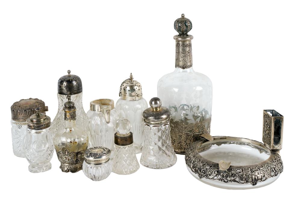 Appraisal: GROUP OF SILVER GLASS TABLE ARTICLEScomprising eleven pieces various makers