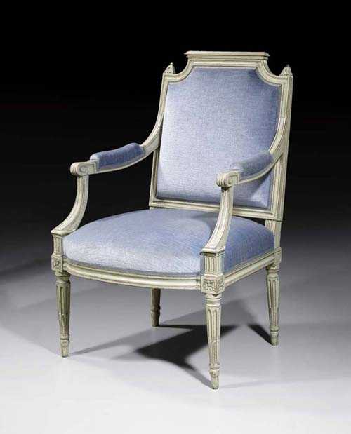 Appraisal: LARGE FAUTEUIL A LA REINE Louis XVI attributed to J