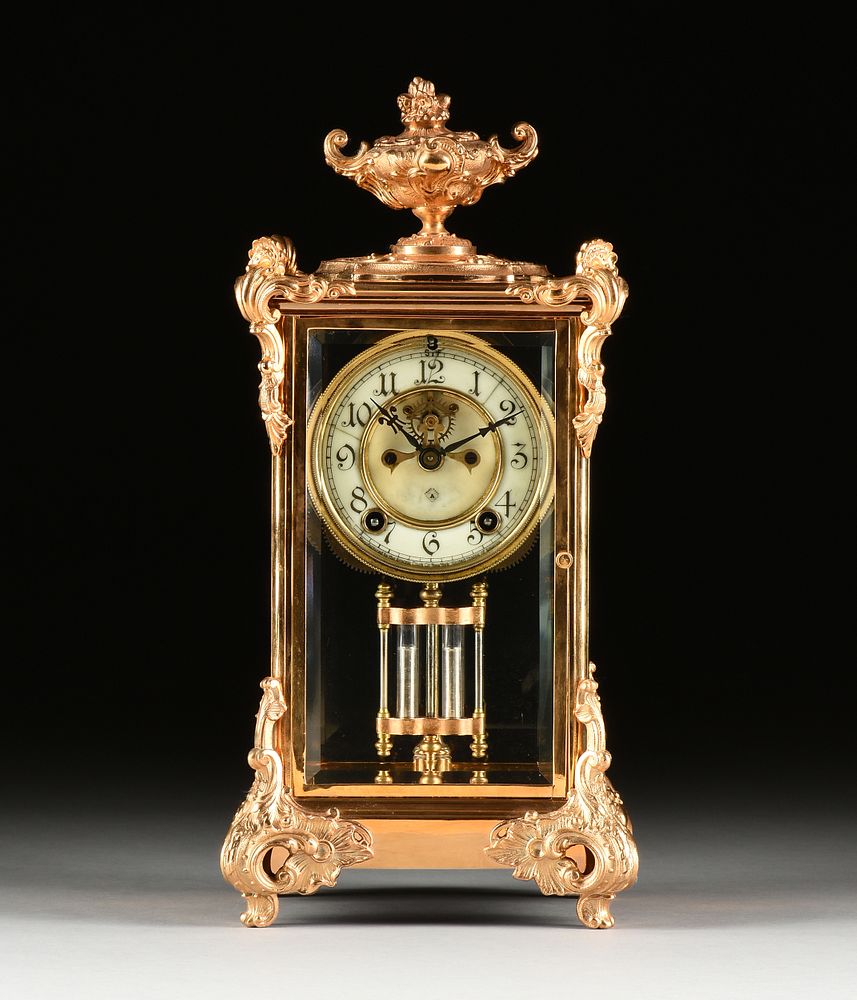 Appraisal: AN AMERICAN ROCOCO REVIVAL GLAZED GILT BRASS REGULATOR CLOCK ANSONIA