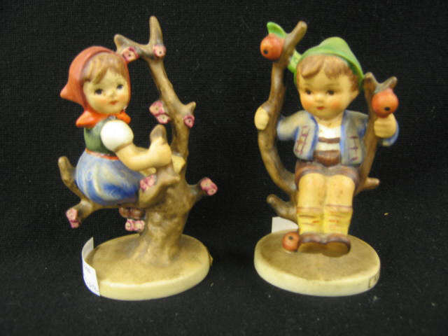 Appraisal: Hummel Figurines Apple Tree Boy Girl Goebel bee mark