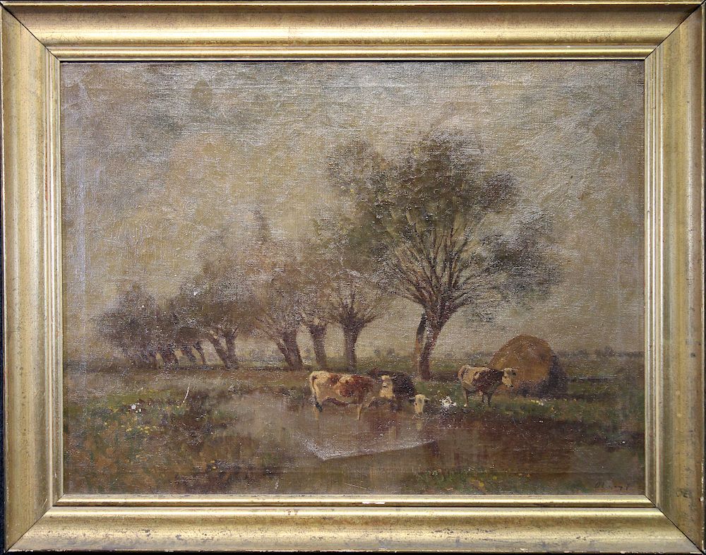 Appraisal: Large Antique Bucolic Landscape Painting Large Antique Bucolic Landscape Painting