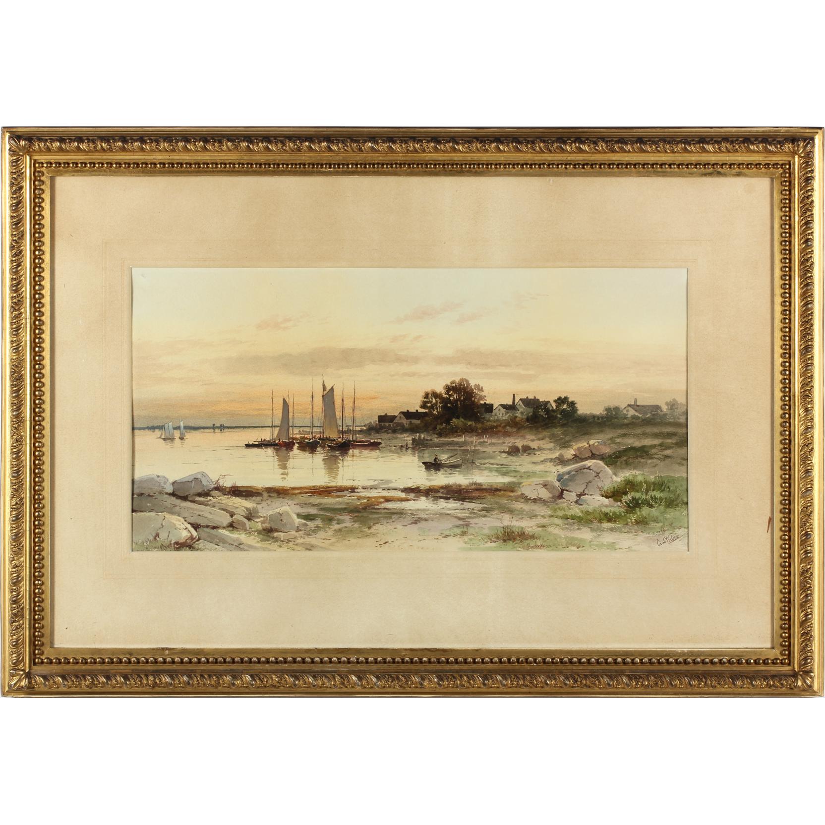 Appraisal: Carl Weber - New England Harbor watercolor and whitening on