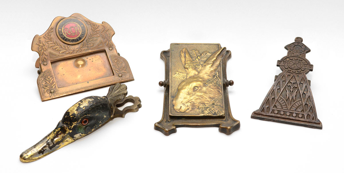 Appraisal: ANTIQUE DESK CLIPS pieces total to include Bronze clip with