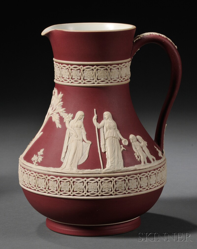 Appraisal: Wedgwood Crimson Jasper Dip Etruscan Jug England c applied white