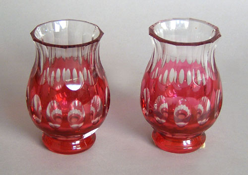 Appraisal: Pair of Val St Lambert ruby cut to clear glass