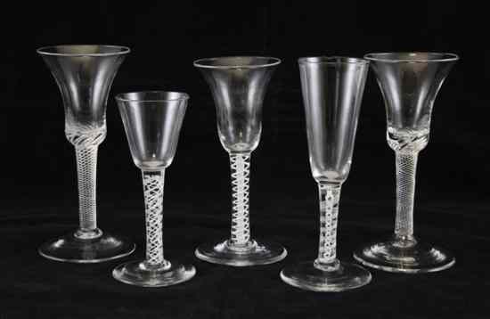 Appraisal: Five th century drinking glasses comprising a pair of airtwist