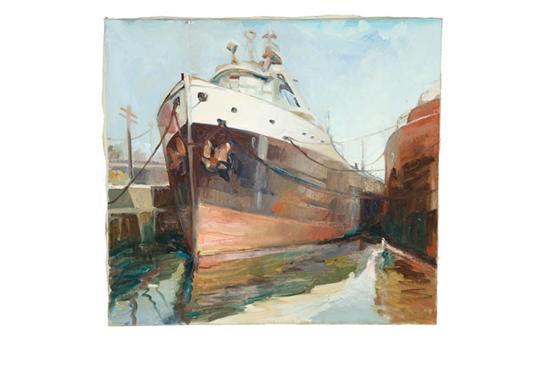 Appraisal: HARBOR SCENE WITH SHIPS SCHOOL OF EMILE GRUPPE MASSACHUSETTS -