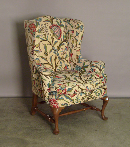 Appraisal: Queen Anne wing back chair with crewel upholstery Provenance Collection