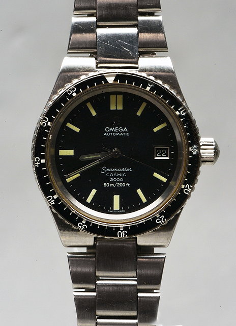 Appraisal: AN OMEGA BLACK FACE AUTOMATIC SEAMASTER COSMIC WATCH with luminous