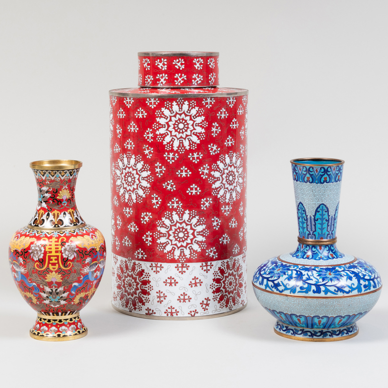 Appraisal: Three Chinese Cloisonne Vessels Comprising A canister and coverA baluster