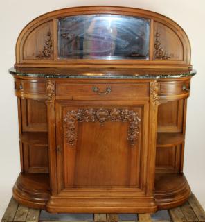 Appraisal: French Art Nouveau walnut server with green marble top and