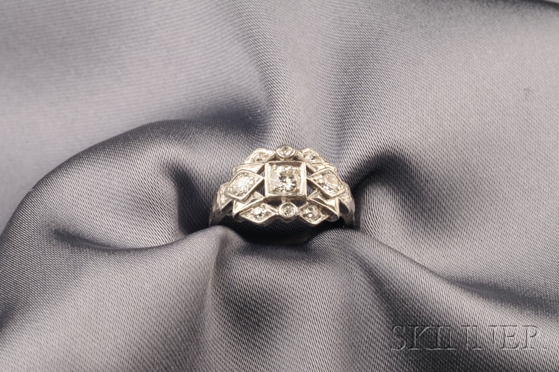 Appraisal: Art Deco Platinum and Diamond Ring set with old European