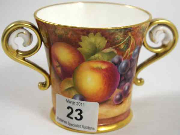 Appraisal: Royal Worcester two handled Cup handpainted with fruit by P