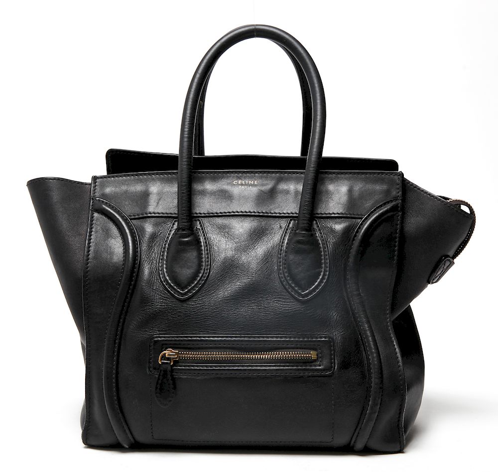 Appraisal: Celine Black Leather 'Micro Luggage Tote' Celine black leather micro