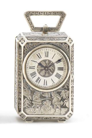 Appraisal: A late th century French silver miniature carriage timepiece DrocourtThe