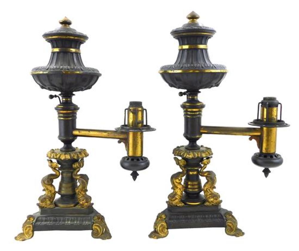 Appraisal: Pair of th C Argand lamps bronze and gilt single-light