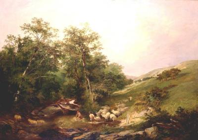 Appraisal: H J BODDINGTON Pastoral Scene with Sheep and Shepherds Crossing