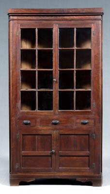 Appraisal: North Carolina inlaid corner cupboard one case construction walnut with