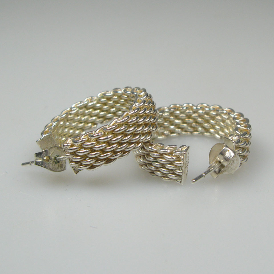 Appraisal: Pair Of Tiffany amp Co Sterling Silver Mesh Hoop Earrings