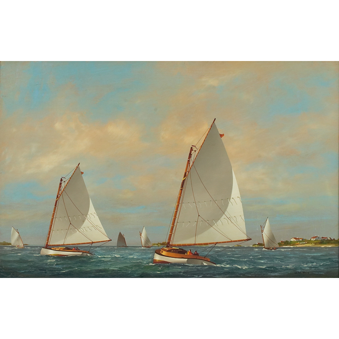 Appraisal: Vern Broe American b ''Catboats '' oil on canvas board