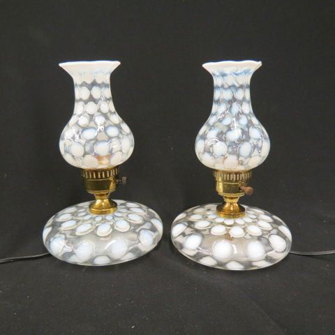 Appraisal: Pair of Opalescent Coin Spot Lamps with matching globes tall