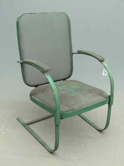 Appraisal: Vintage spring armchair in green paint '' Overall Ht