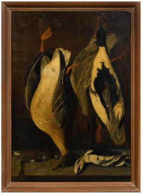 Appraisal: Nature morte painting game birds including ducks unsigned oil on