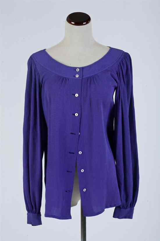 Appraisal: YVES SAINT LAURENT PURPLE SILK PEASANT TOP s- s size