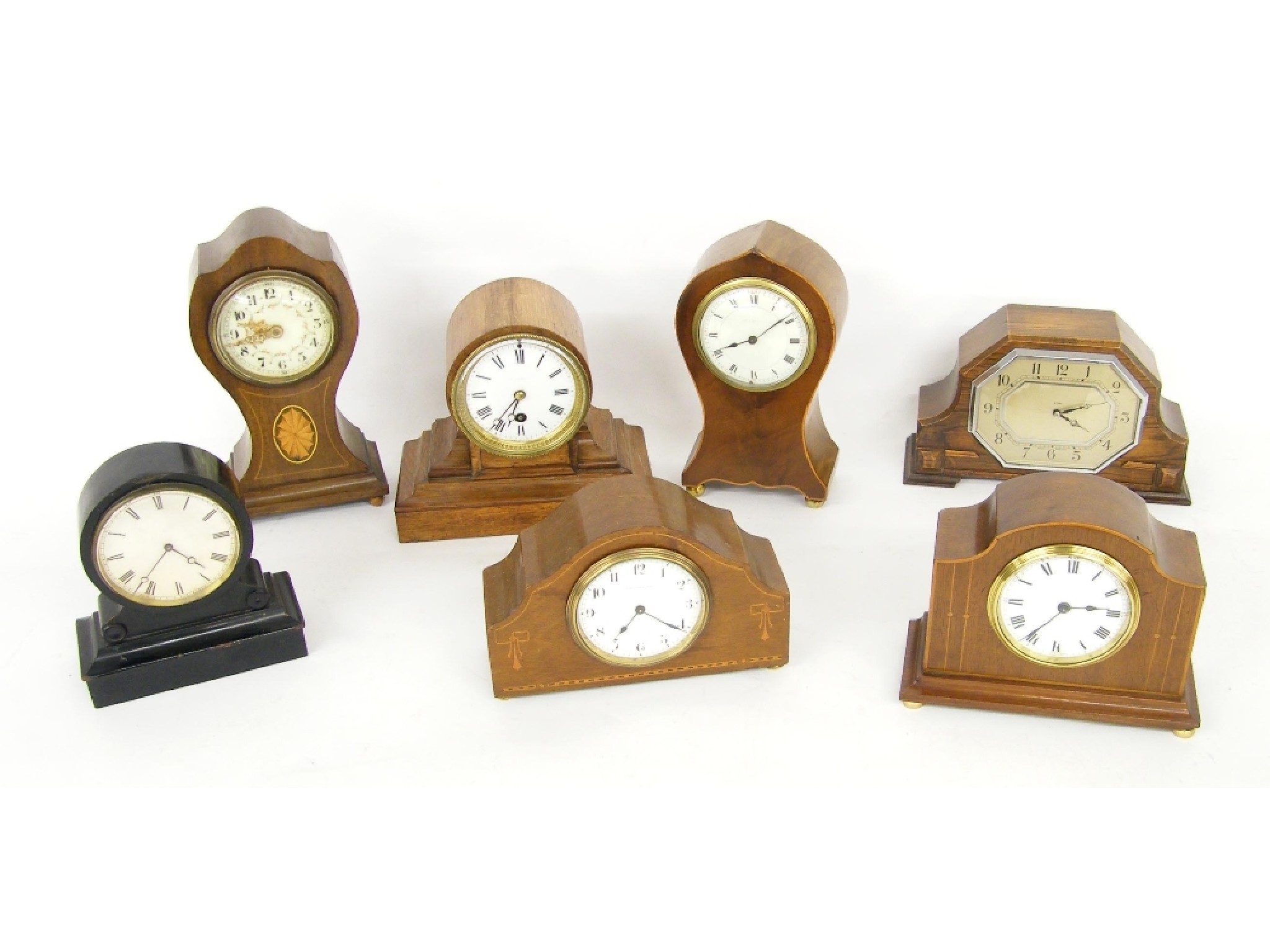 Appraisal: Edwardian mahogany and boxwood inlaid balloon mantel clock timepiece high