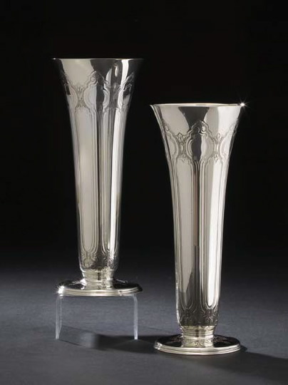 Appraisal: Pair of Tiffany Sterling Silver Vases the pattern introduced in