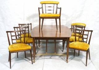 Appraisal: American Modern Dining Table Chairs Banded ta American Modern Dining