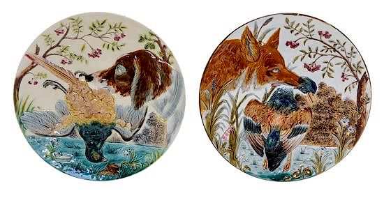 Appraisal: A Pair of Steidl-Znaim Majolica Chargers Diameter inches A Pair