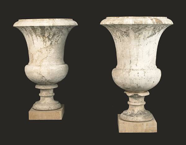 Appraisal: A pair of Italian carrara marble urns Of campana form