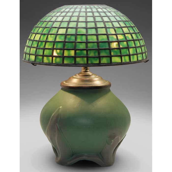 Appraisal: Rookwood lamp unusual bulbous formwith raised leaves which also form