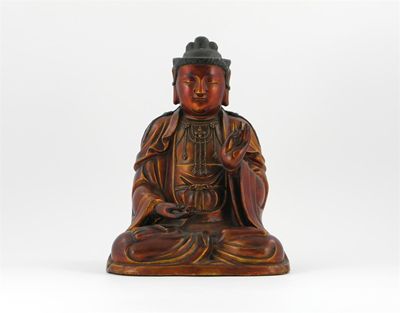 Appraisal: A Chinese gold lacquer seated model of a Boddhisattva seated