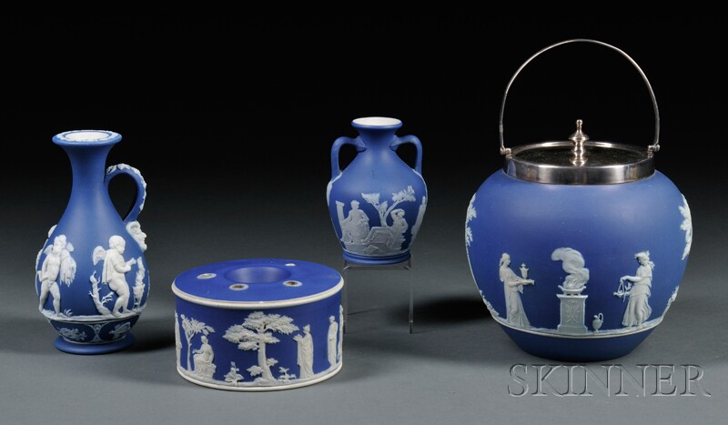 Appraisal: Four Wedgwood Dark Blue Jasper Dip Items England late th